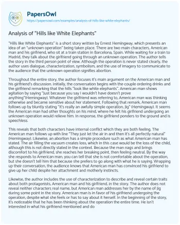 Essay on Analysis of “Hills Like White Elephants”