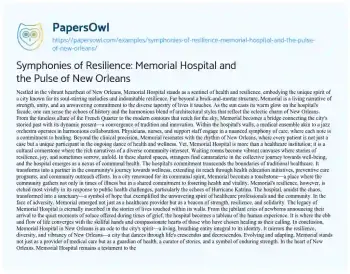 Essay on Symphonies of Resilience: Memorial Hospital and the Pulse of New Orleans