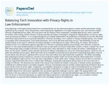 Essay on Balancing Tech Innovation with Privacy Rights in Law Enforcement