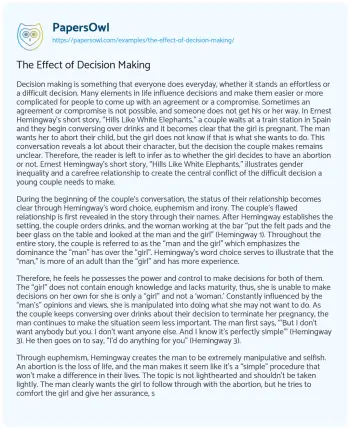 Essay on The Effect of Decision Making