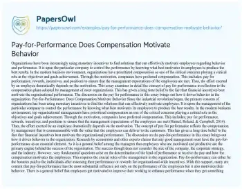 Essay on Pay-for-Performance does Compensation Motivate Behavior