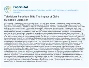 Essay on Television’s Paradigm Shift: the Impact of Claire Huxtable’s Character