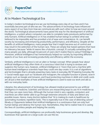 Essay on AI in Modern Technological Era