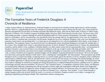 Essay on The Formative Years of Frederick Douglass: a Chronicle of Resilience