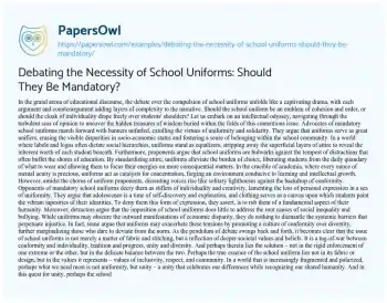 Essay on Debating the Necessity of School Uniforms: should they be Mandatory?