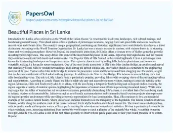 Essay on Beautiful Places in Sri Lanka