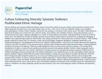 Essay on Culture Embracing Diversity: Sylvester Stallone’s Multifaceted Ethnic Heritage