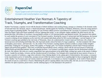 Essay on Entertainment Heather Van Norman: a Tapestry of Track, Triumphs, and Transformative Coaching