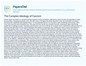 Essay on The Complex Ideology of Fascism