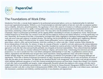 Essay on The Foundations of Work Ethic