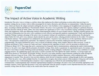 Essay on The Impact of Active Voice in Academic Writing