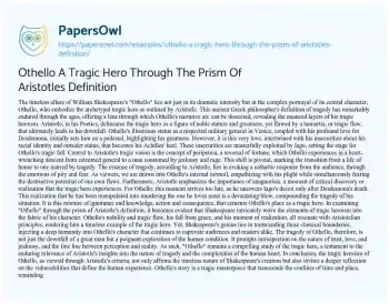 Essay on Othello a Tragic Hero through the Prism of Aristotles Definition