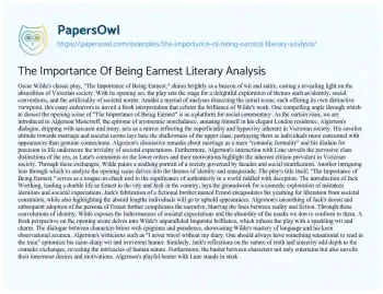 Essay on The Importance of being Earnest Literary Analysis