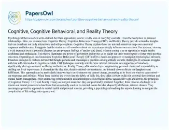 Essay on Cognitive, Cognitive Behavioral, and Reality Theory