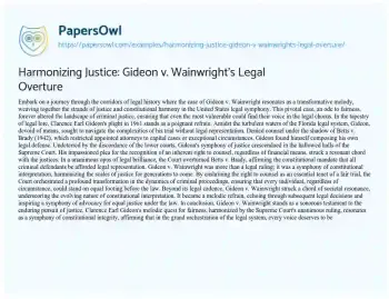 Essay on Harmonizing Justice: Gideon V. Wainwright’s Legal Overture