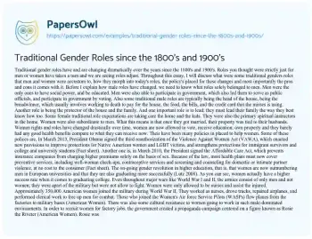 Essay on Traditional Gender Roles Since the 1800’s and 1900’s