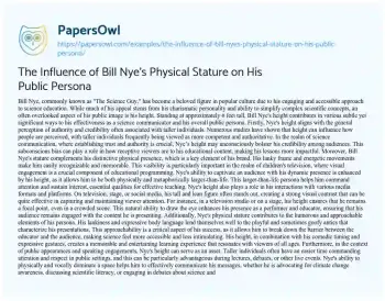 Essay on The Influence of Bill Nye’s Physical Stature on his Public Persona