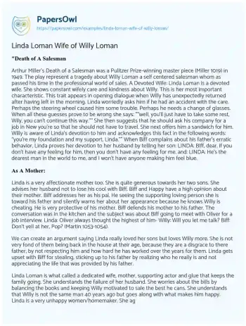 Essay on Linda Loman Wife of Willy Loman