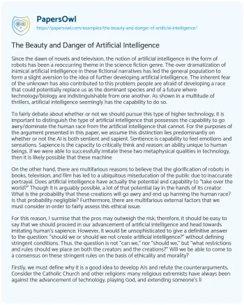 Essay on The Beauty and Danger of Artificial Intelligence