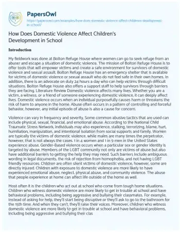 Essay on How does Domestic Violence Affect Children’s Development in School