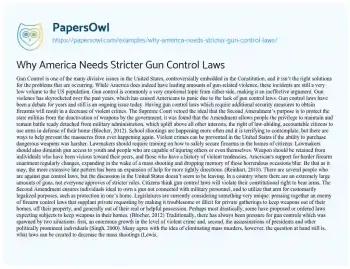 Essay on Why America Needs Stricter Gun Control Laws