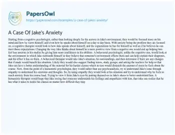 Essay on Psychological Approaches to Managing Anxiety