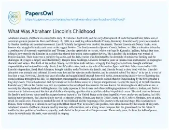 Essay on What was Abraham Lincoln’s Childhood