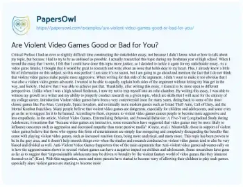 Essay on Are Violent Video Games Good or Bad for You?