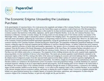 Essay on The Economic Enigma: Unraveling the Louisiana Purchase