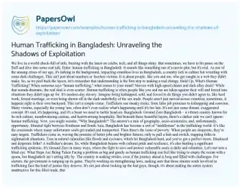 Essay on Human Trafficking in Bangladesh: Unraveling the Shadows of Exploitation