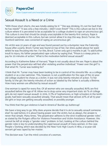 Essay on Sexual Assault is a Need or a Crime