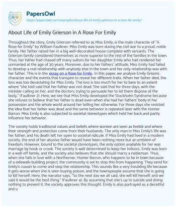 Essay on About Life of Emily Grierson in a Rose for Emily