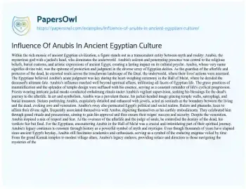 Essay on Influence of Anubis in Ancient Egyptian Culture