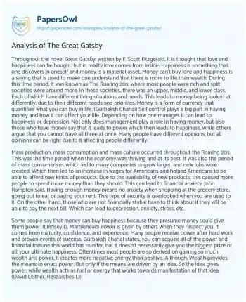 Essay on Analysis of the Great Gatsby