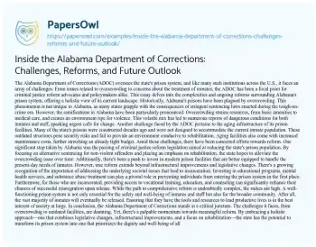 Essay on Inside the Alabama Department of Corrections: Challenges, Reforms, and Future Outlook