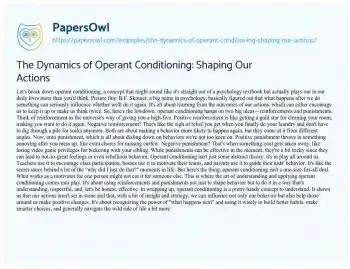 Essay on The Dynamics of Operant Conditioning: Shaping our Actions