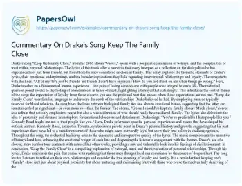 Essay on Commentary on Drake’s Song Keep the Family Close