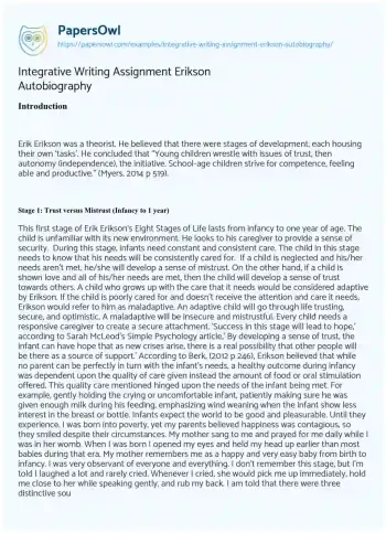 Essay on Integrative Writing Assignment Erikson Autobiography