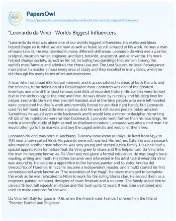 Essay on “Leonardo Da Vinci – Worlds Biggest Influencers