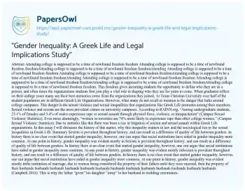 Essay on “Gender Inequality: a Greek Life and Legal Implications Study”