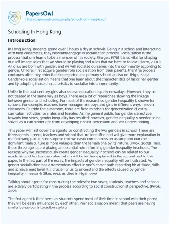 Essay on Schooling in Hong Kong