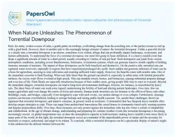 Essay on When Nature Unleashes: the Phenomenon of Torrential Downpour