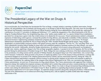 Essay on The Presidential Legacy of the War on Drugs: a Historical Perspective