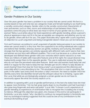 Essay on Gender Problems in our Society