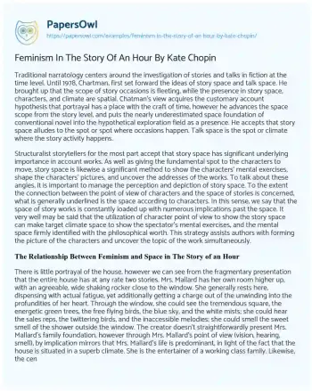 Essay on Feminism in the Story of an Hour by Kate Chopin