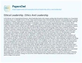 Essay on Ethical Leadership : Ethics and Leadership