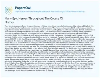 Essay on Many Epic Heroes Throughout the Course of History