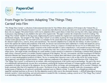 Essay on From Page to Screen: Adapting ‘The Things they Carried’ into Film