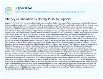 Essay on Literacy as Liberation: Exploring ‘Push’ by Sapphire