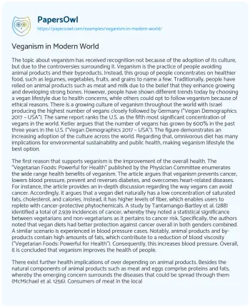 Essay on Veganism in Modern World